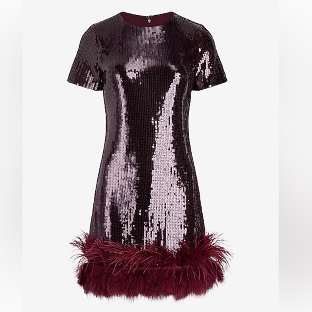 Express NWT Sequin Dress with Faux Feather Hem